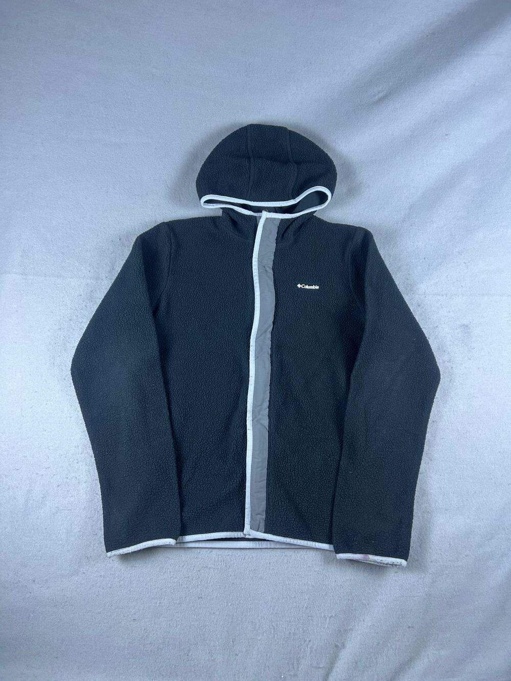Columbia Fleece Jacket Youth XL Black Full Zip Funnel Neck Hooded Sherpa Outdoor